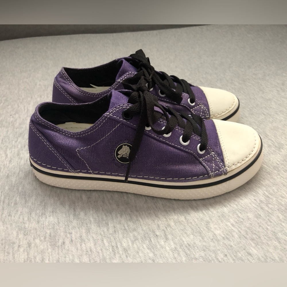 CROCS Hover Canvas Sneakers Size C12 Purple White Lace Up Low Tops Kids Size: J5
